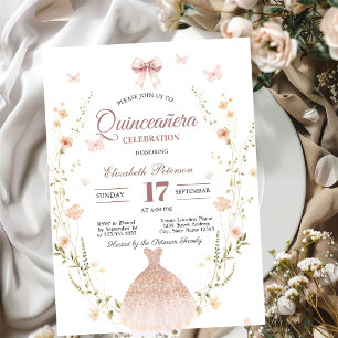 Convite Flores Silvestres Borboletas Vestido Laço Quincean