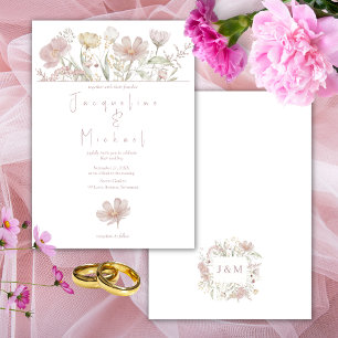 Convite Flores Silvestres Botânicas Casamento Rosa Empoeir