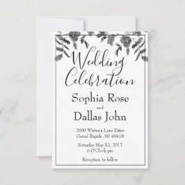 Convite Flores-silvestres brancas-negras modernas e elegan