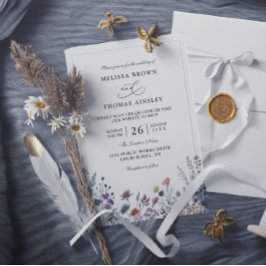 Convite Flores Silvestres Casamento Código QR Elegante Mod