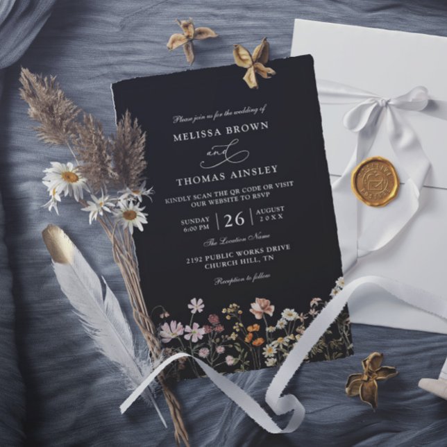 Convite Flores Silvestres Casamento Código QR Elegante Mod (Criador carregado)