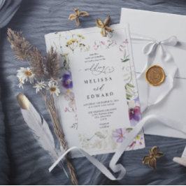 Convite Flores Silvestres Casamento Código QR Elegante Mod