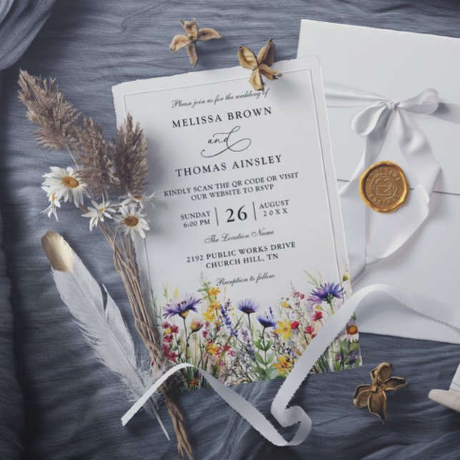 Convite Flores Silvestres Casamento Código QR Orçamento Mo (Criador carregado)