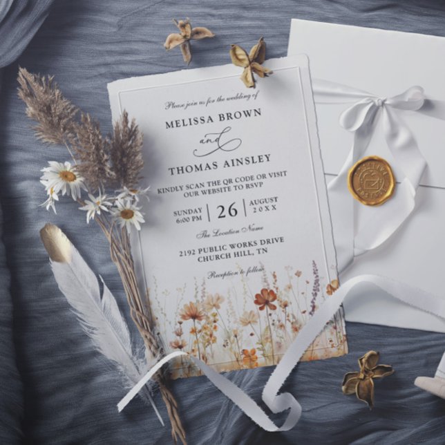 Convite Flores Silvestres Casamento Código QR Orçamento Mo (Criador carregado)