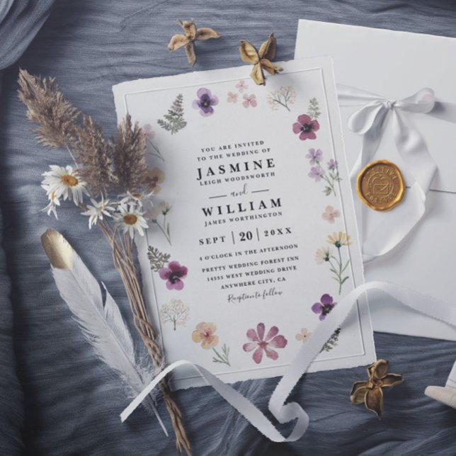 Convite Flores Silvestres Casamento Rústico Elegante Moder (Criador carregado)