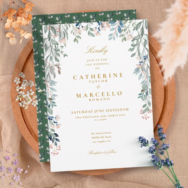 Convite Flores Silvestres Casamento Verde (Greenery Floral Wildflowers Wedding Invitation)