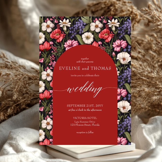 Convite Flores silvestres coloridas boho vibrantes (Trendy spring vibrant colorful wild flowers wedding invitation)