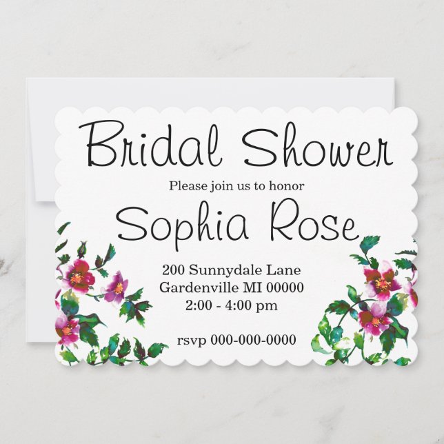 Convite Flores silvestres cor-de-rosa-escuro Elegante (Frente)