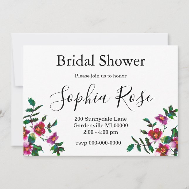 Convite Flores silvestres cor-de-rosa-escuro Elegante (Frente)