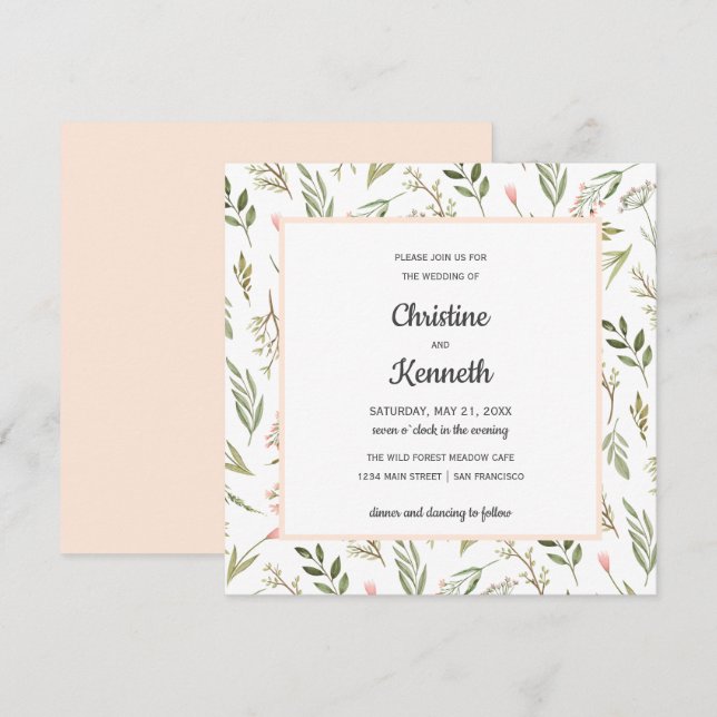 Convite Flores silvestres cor-de-rosa frescas chique Botân (Frente/Verso)