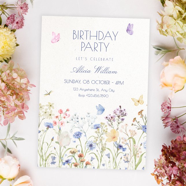 Convite Flores silvestres de aniversário (Criador carregado)