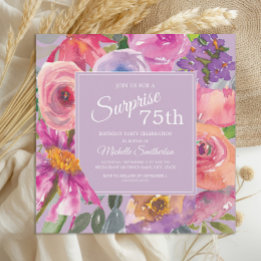 Convite Flores Silvestres de Aquarela Roxo Rosa Aniversári