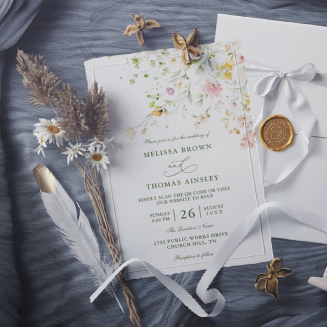 Convite Flores Silvestres de Prado Casamento Boho Orçament (Criador carregado)