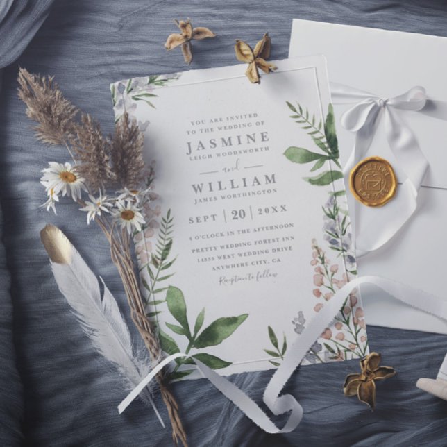 Convite Flores Silvestres de Primavera Casamento Rústico E (Criador carregado)