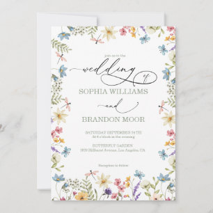Convite Flores silvestres e Borboletas Casamento Moderno E