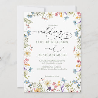 Convite Flores silvestres e Borboletas Casamento Moderno E