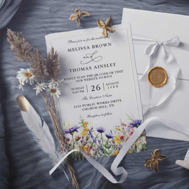 Convite Flores Silvestres Elegantes Casamento Rústico Orça (Criador carregado)