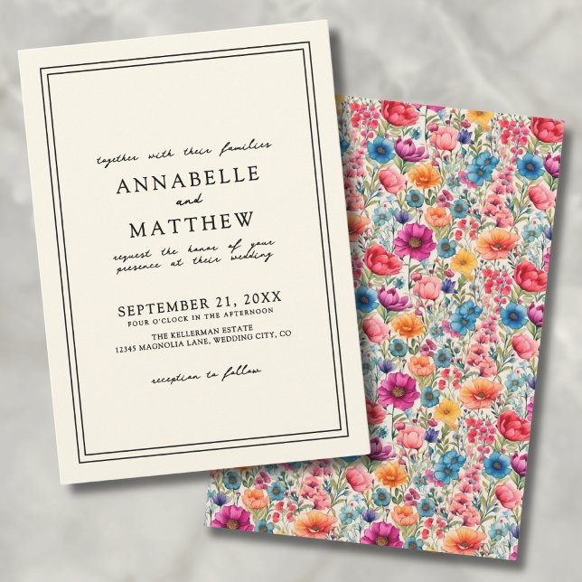 Convite Flores Silvestres Elegantes e Botânicas para um Ca (Botanical Bold Blooms Elegant Wildflower Wedding Invitation )