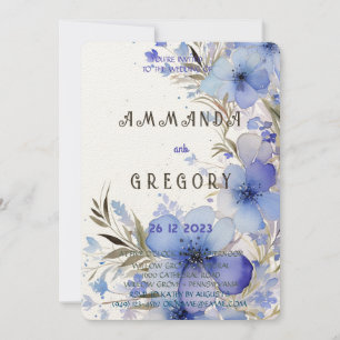 Convite Flores Silvestres Elegantes em Azul Poeirento