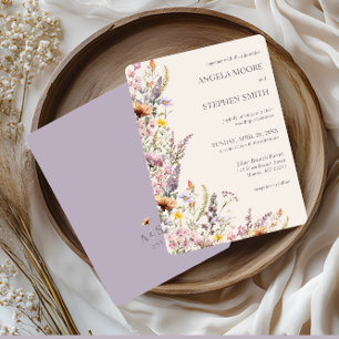 Convite Flores Silvestres Elegantes Lavanda, Rosa e Creme