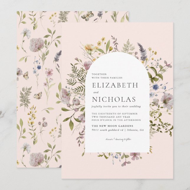 Convite Flores Silvestres Folhagens Botânica Casamento (Frente/Verso)