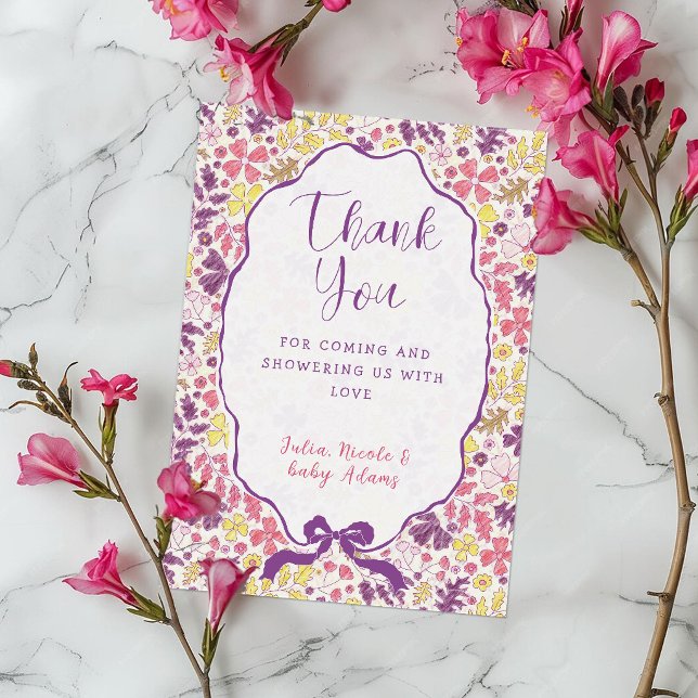 Convite Flores Silvestres Laço Rosa Roxo Chuvinha de Bebê (Criador carregado)
