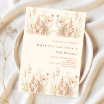 Convite Flores silvestres, luxo de aniversário<br><div class="desc">Um convite de 50 anos (ou qualquer idade) elegante. Um fundo creme,  cor bege,  decorado com flores silvestres de cor aquosa em verde bege,  rosa,  poeirento.</div>