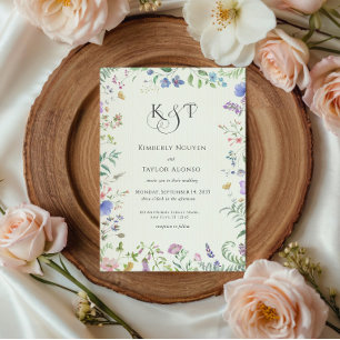Convite Flores Silvestres Moldura Monograma Personalizado
