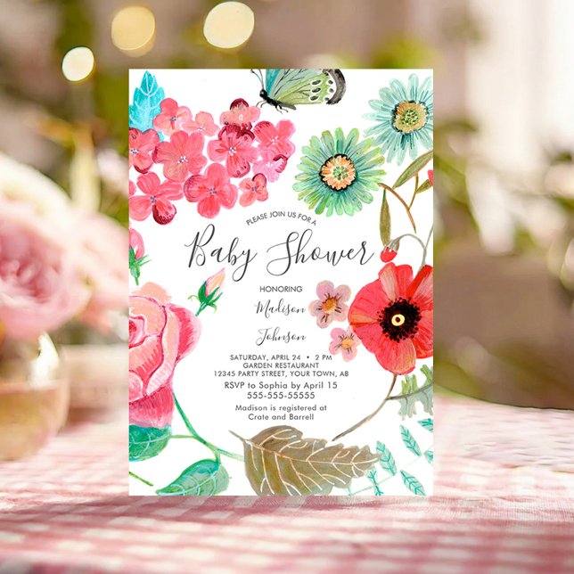Convite Flores Silvestres Papoula | Ch&aacute; de Beb&ecir (Wildflower Garden Baby Shower Floral Party Invites)