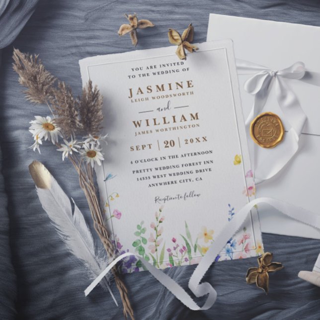 Convite Flores Silvestres Primavera Elegante Casamento Mod (Criador carregado)