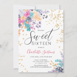 Convite Flores silvestres raparigas dourado floral doce 16