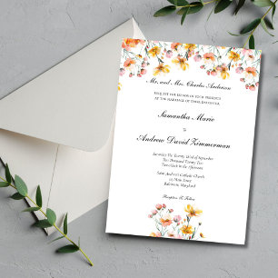 Convite Flores Silvestres Rosa Amarelo Casamento Formal El
