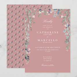 Convite Flores Silvestres Rosa Empoeirada Folhagem Floral 