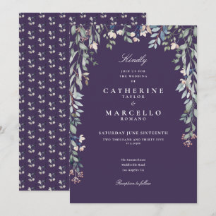 Convite Flores Silvestres Roxas Vegetação Floral Casamento