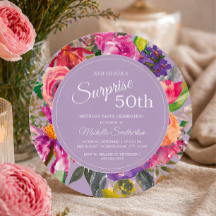 Convite Flores Silvestres Roxo Rosa 50º Aniversário
