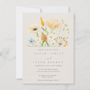 Convite Flores Silvestres Simples Botânico Casamento