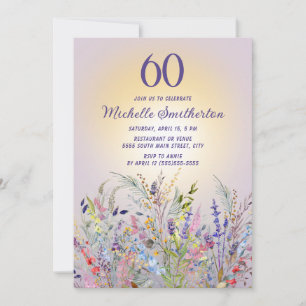 Convite Flores Silvestres Sol Roxo Aniversário de 60 anos