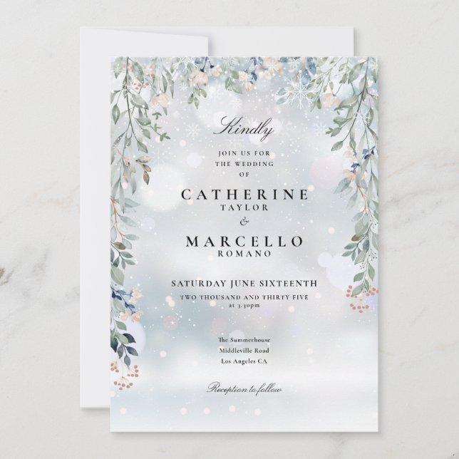 Convite Flores Silvestres Vegetação Casamento de Inverno (Frente)