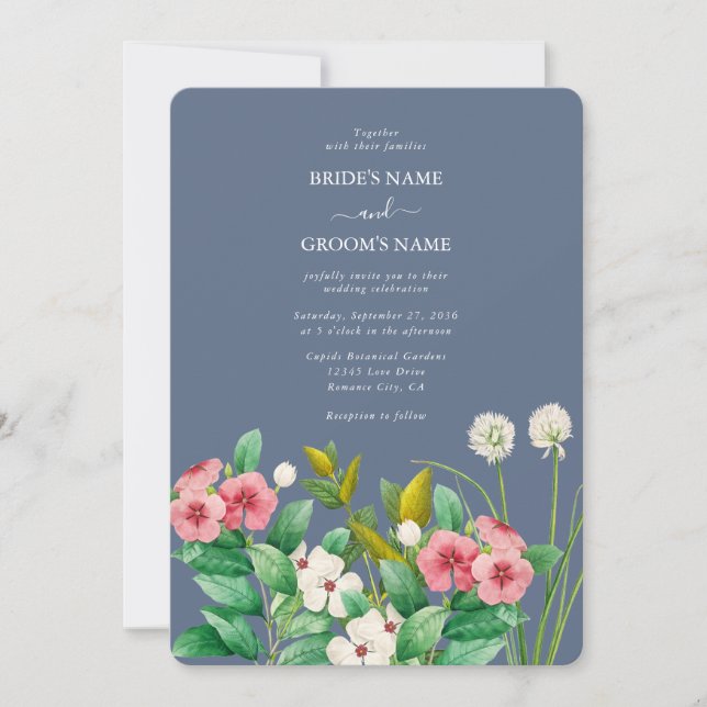 Convite Flores Silvestres Vinca Poeira Azul Casamento (Frente)