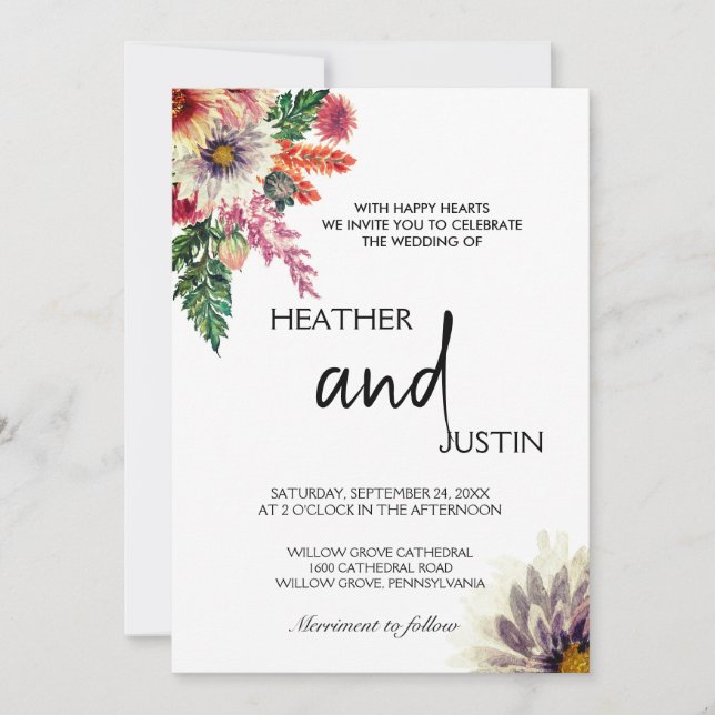 Convite Flores simples de Na moda (Frente)