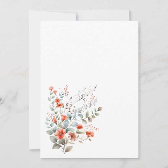 Convite Flores simples e notas musicais Em branco  (Frente)