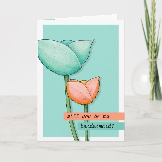 Convite Flores Simples Laranja Teal Seja Minha Placa De Po (Frente)