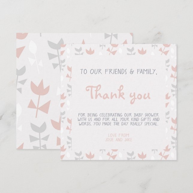 Convite Flores simples pastel macio de chá de fraldas (Frente/Verso)