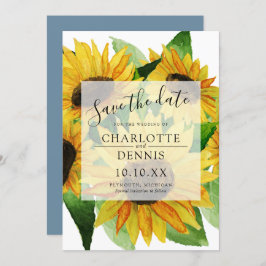 Convite Flores solares de aquarela com azul esmaecido salv