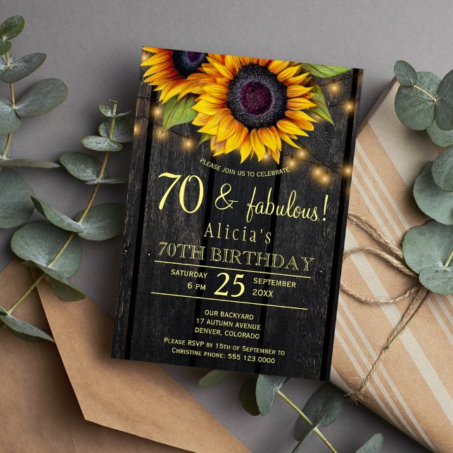 Convite Flores solares Douradas madeira de celeiro de camp (Criador carregado)