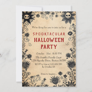 Convite Flores Spooky Festa de Halloween Spooky