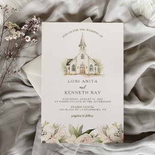 Convite Flores Suaves e Capela de Igreja Antiga Casamento