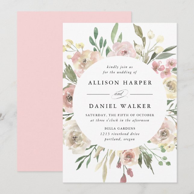 Convite Flores Sutis | Casamento (Frente/Verso)