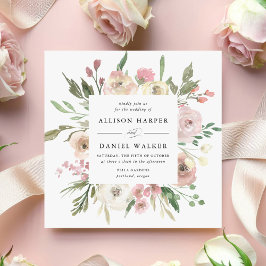 Convite Flores Sutis | Casamento Quadrado