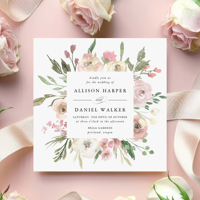 Convite Flores Sutis | Casamento Quadrado (Criador carregado)